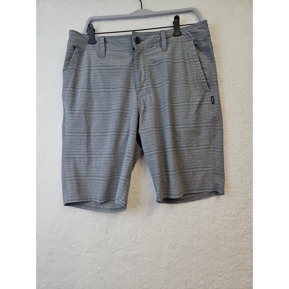 Oneill Shorts Mens Sz 32 Gray Chino Hybrid Stretch Flat Front Striped Surf Brand